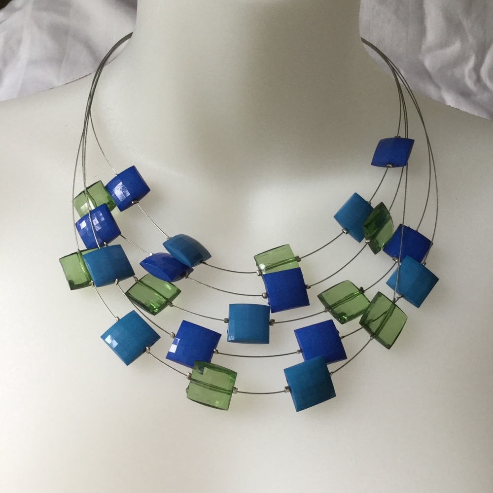 Blue Green Bead Necklace