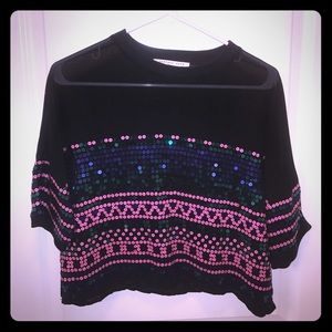 Cropped sheer sequin top