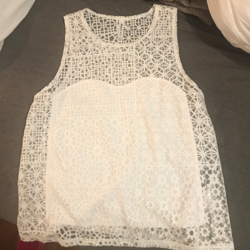 white lace see through rvca tank top