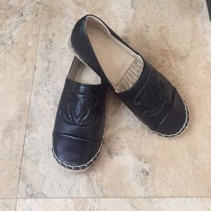 Black Leather Flats Espadrilles NEW