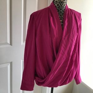Fuschia Pink long sleeve crossover top Sz L