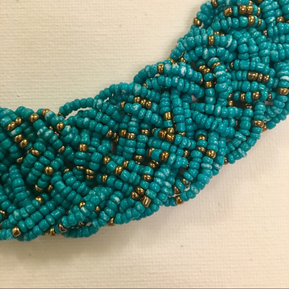 Beaded turquoise and gold necklace - Picture 2 of 3