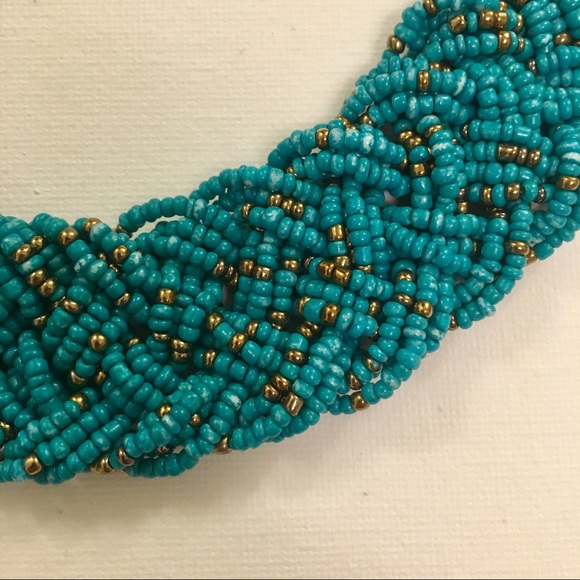 Beaded turquoise and gold necklace - Picture 2 of 3