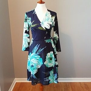 Faux-wrap Navy Floral Dress