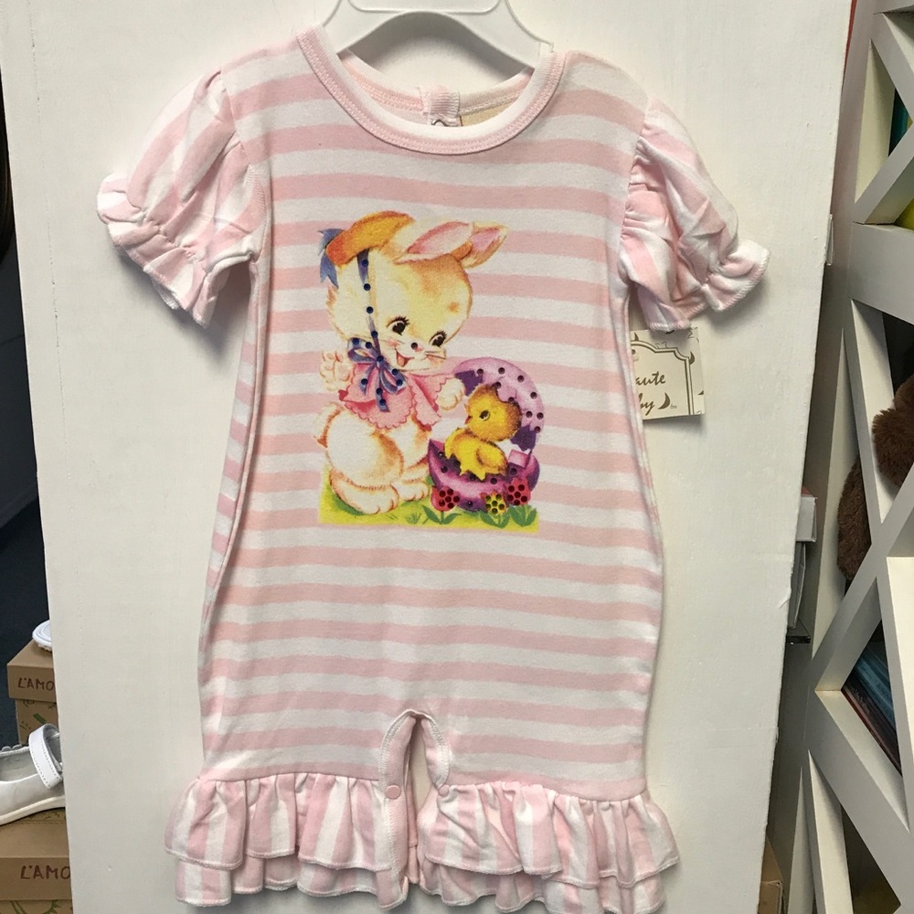 One piece pink and white stripes with bunny