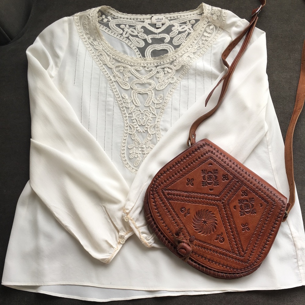Aritzia white Silk lace blouse