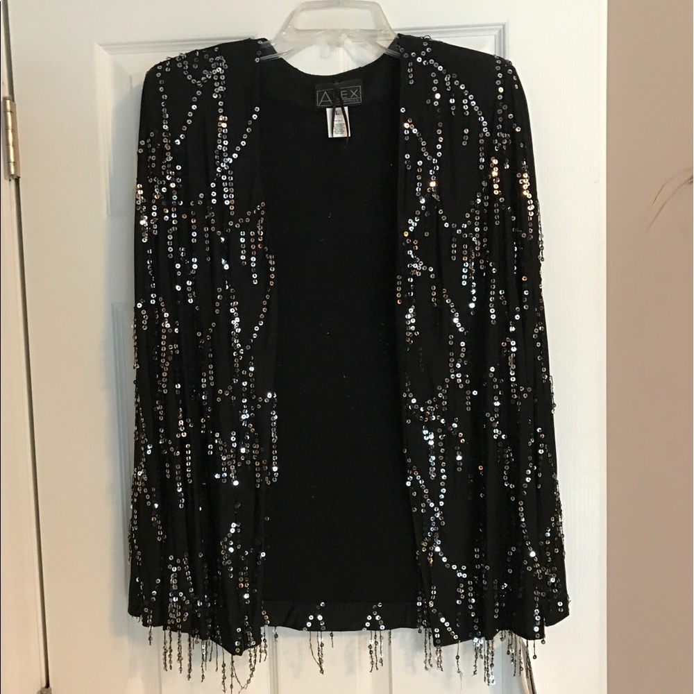 Sequins silver black dressy blazer jacket Size:L