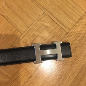 Hermes black leather belt