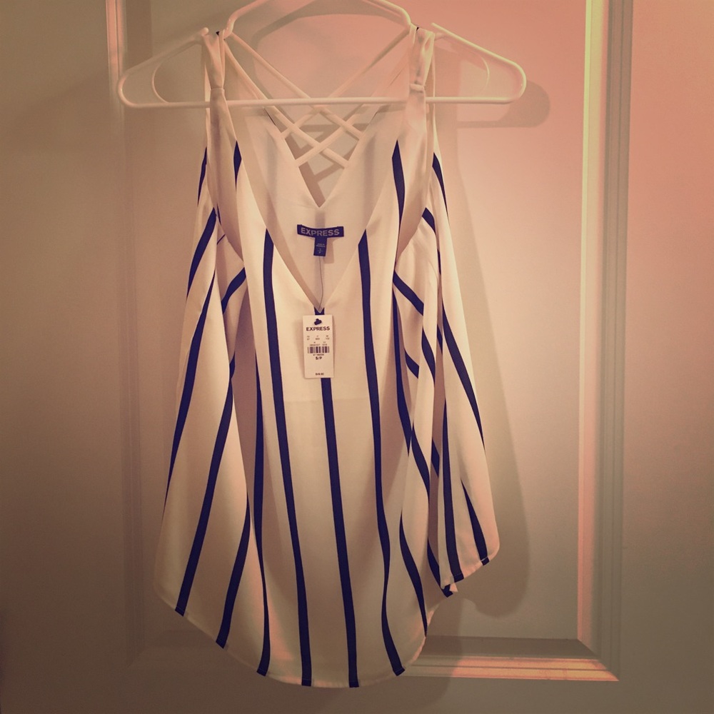 Express Striped Top with Criss-Cross Back