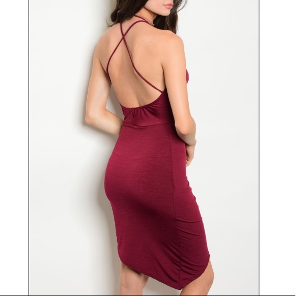 LAST ONE! Merlot bodycon dress w/draped v neck NEW - Picture 2 of 2