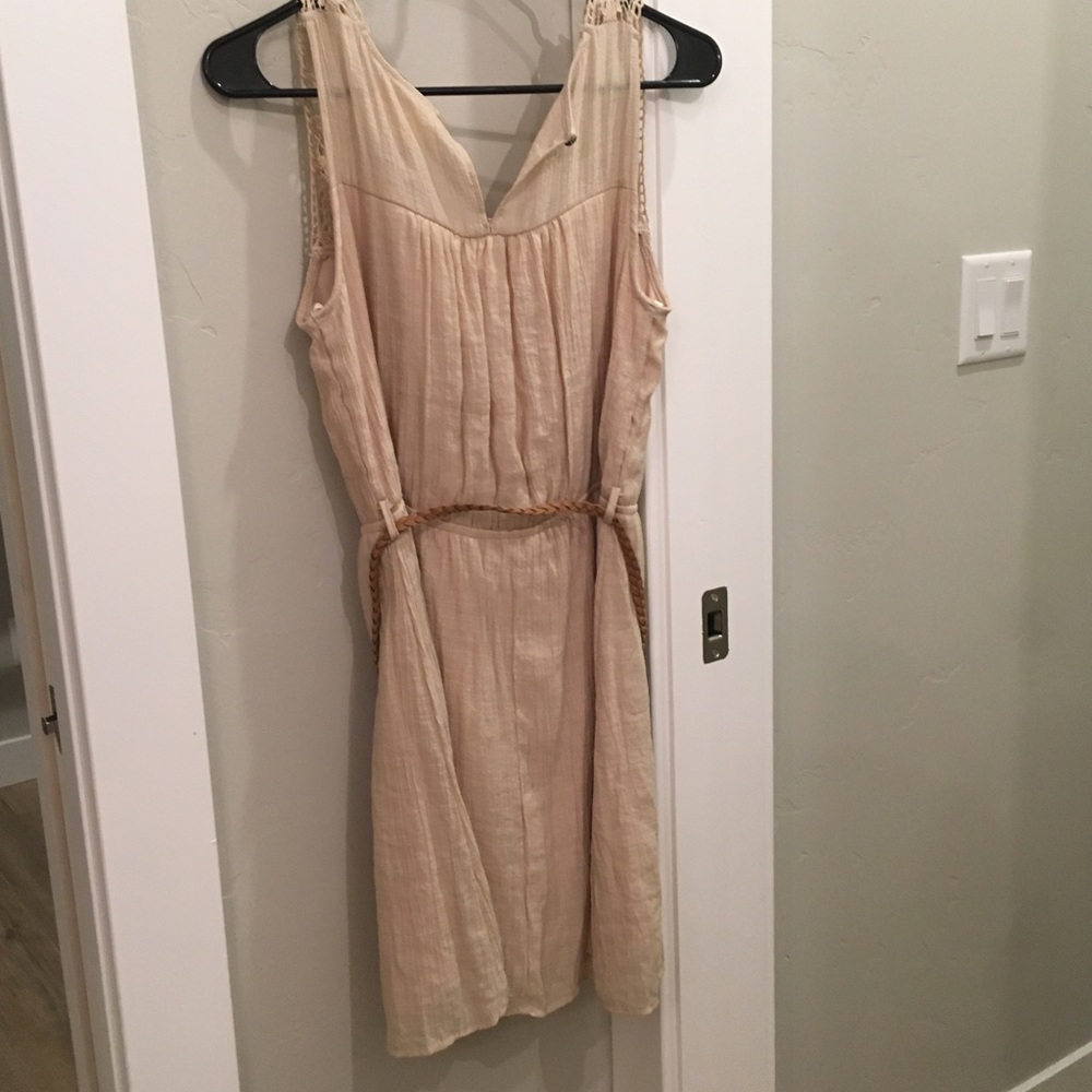 Cream dress with brown belt
