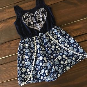 Blue elephant/floral kids romper