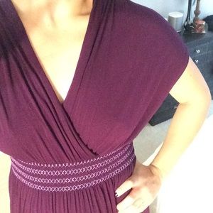 Gilli plum purple draped shoulder maxi dress