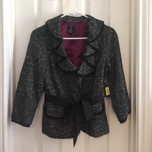 Black and Ivory Jacket with Ruffle Detail