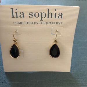 Lia Sophia Black Gold Teardrop Hook Earrings NWOT
