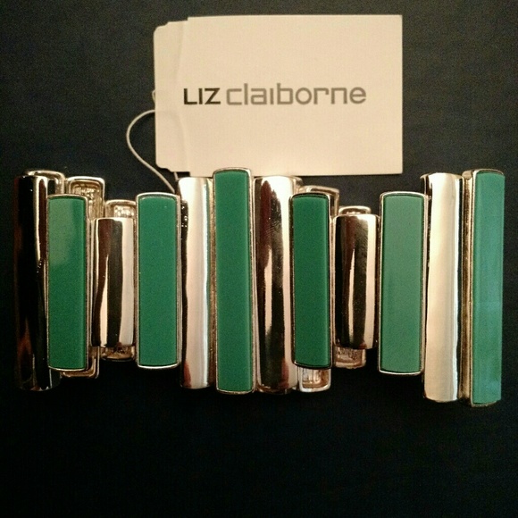 Brand New Liz Claiborne Turquoise Teal & Silver Colored Stretch Bracelet - Picture 2 of 4