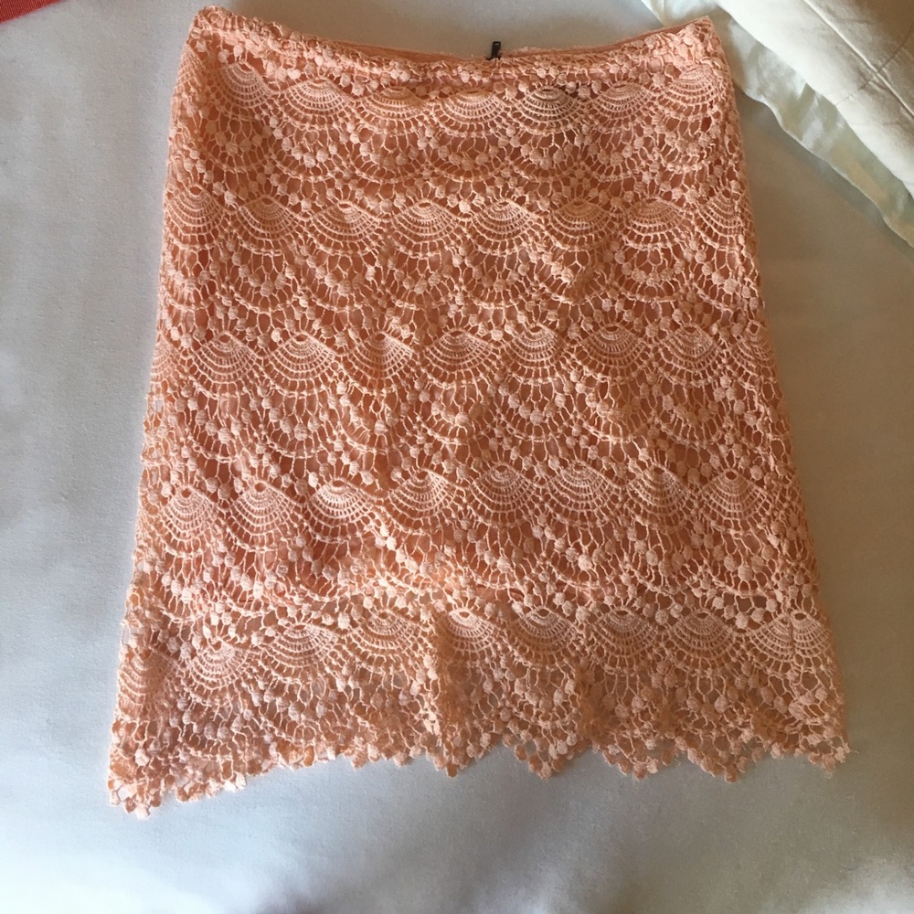 Peach skirt with crocheted outer layer