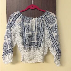 Never worn, off the shoulder, printed top