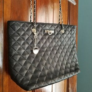 DKNY black quilted leather shoulder bag
