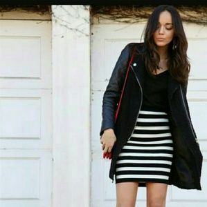 Zara XS Leather quilted sleeve, wool coat