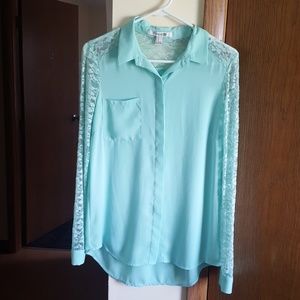 Teal Hide Away Button Down Blouse