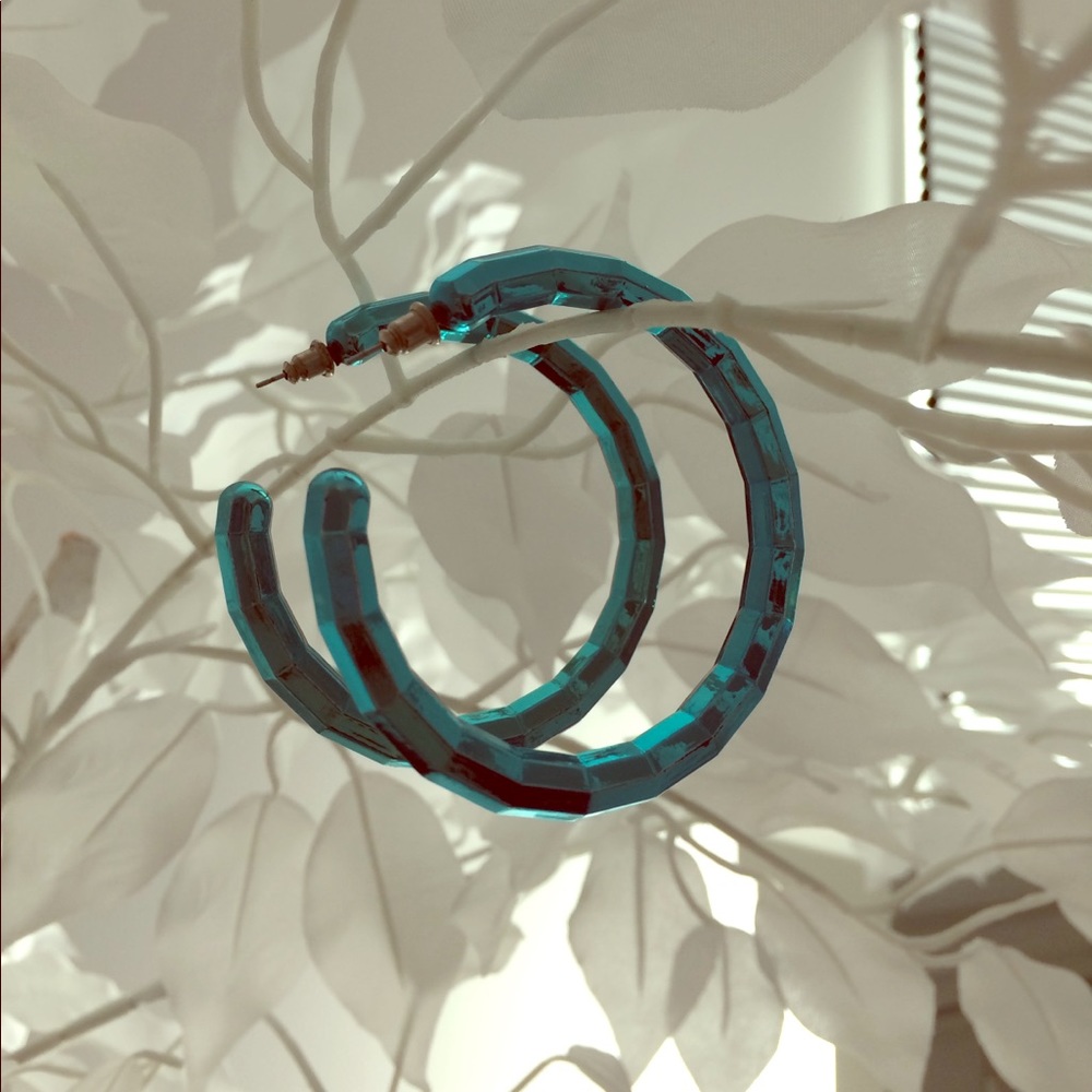 Aqua Retro Metallic Hoop Earrings