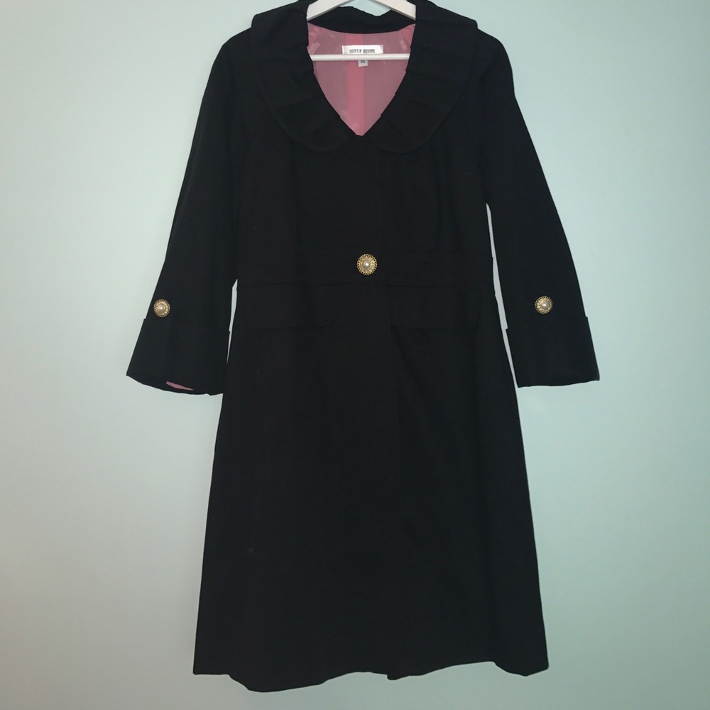 Never Worn Black Cotton Overcoat with Gold Buttons