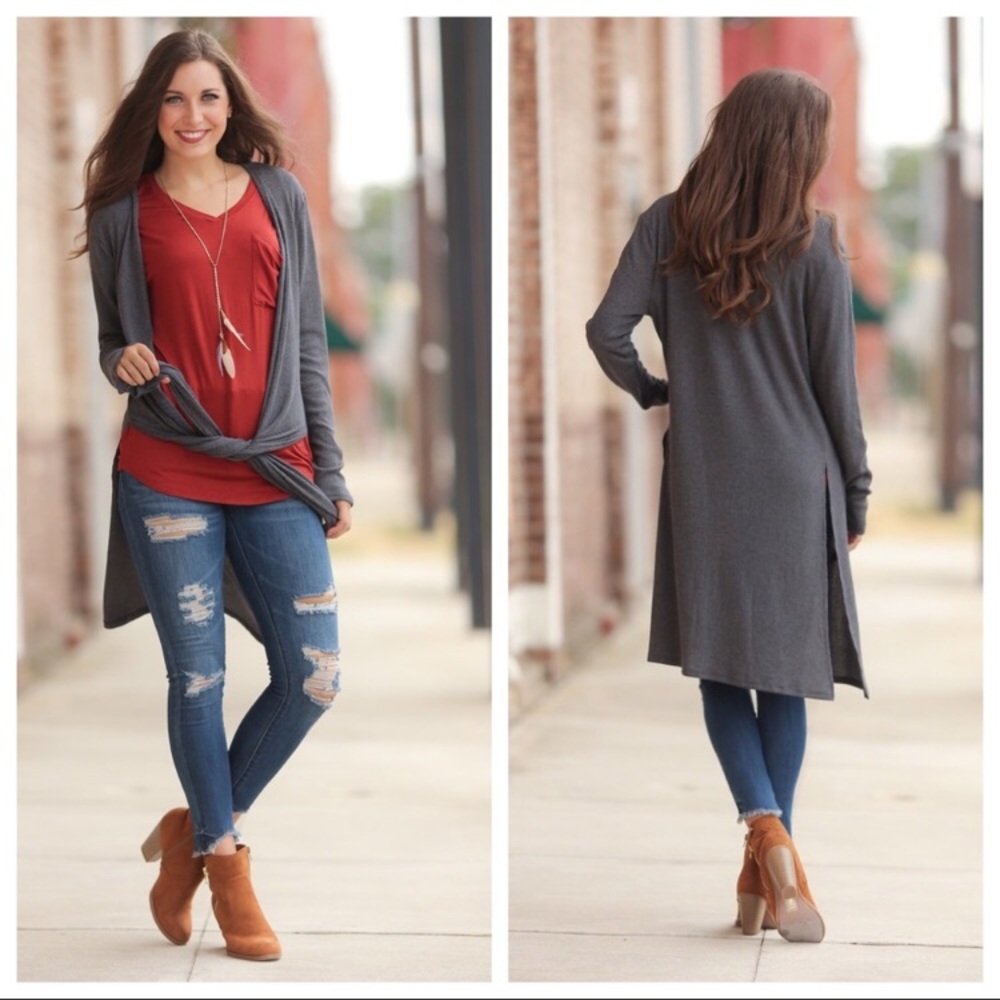 Infinity Raine charcoal long cardigan 1 M & L left
