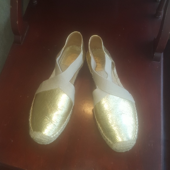 Sunkissed🌞Tory Burch Gold Cross Strap Espadrilles - Picture 1 of 5