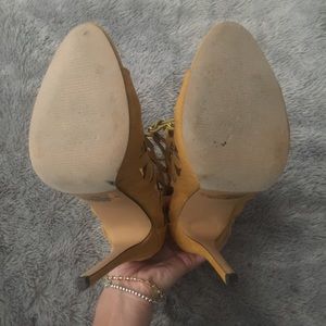 Liliana Shoes - Liliana Suede Mustard Caged Heels Liliana Shoes - Liliana Suede Mustard Caged Heels