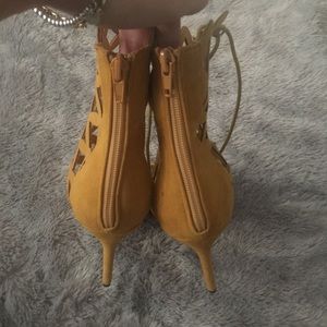 Liliana Shoes - Liliana Suede Mustard Caged Heels Liliana Shoes - Liliana Suede Mustard Caged Heels