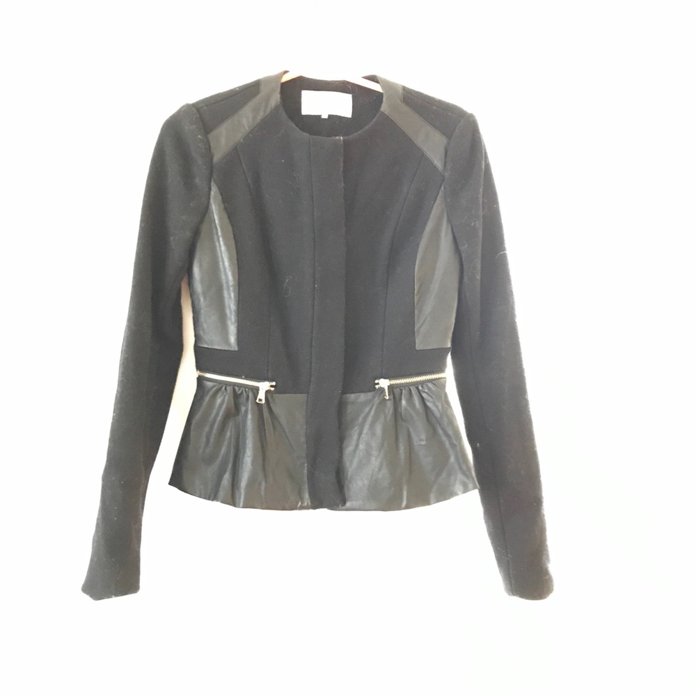 Peplum short peacoat with leather trim