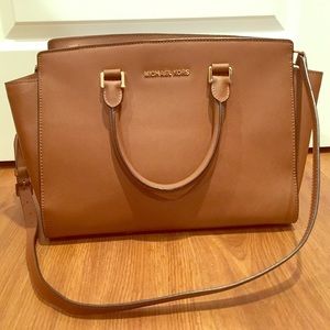 Selma Large Saffiano Leather Satchel - Brown
