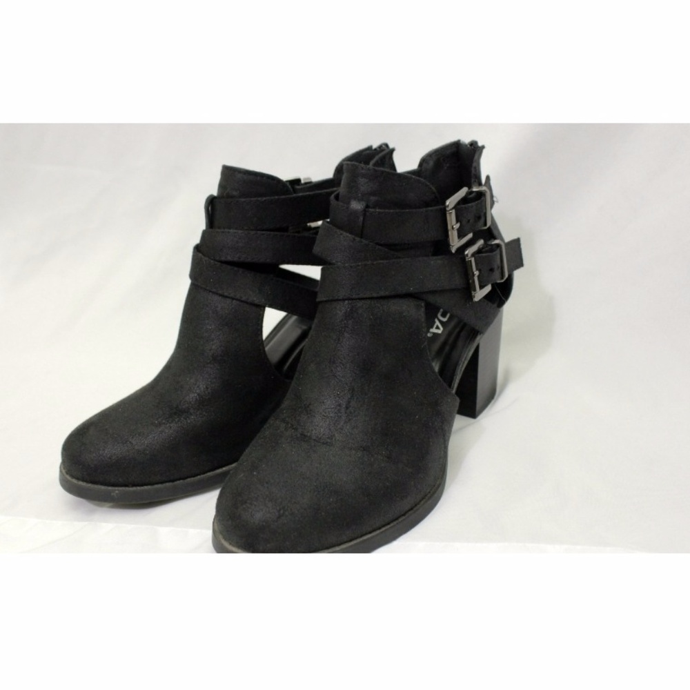 Black Strappy Stacked Heel Bootie Size 8 1/2