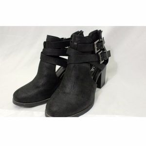 Black Strappy Stacked Heel Bootie Size 8 1/2