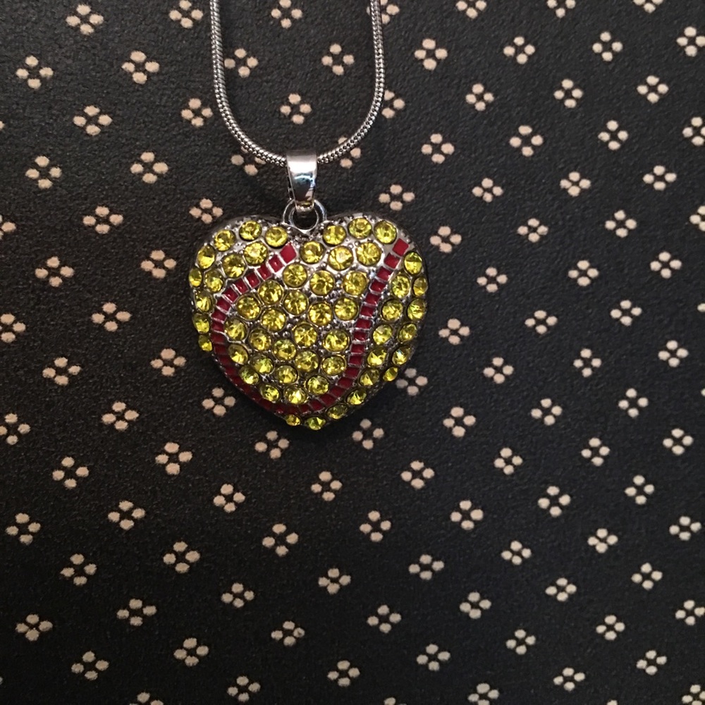 Softball heart shaped rhinestone necklace