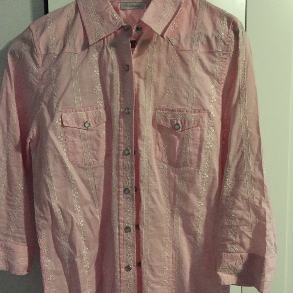 Western-style button down shirt with snaps.