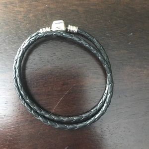 Pandora black braided double leather bracelet