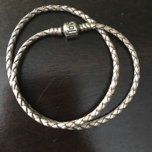 Pandora Champagne braided double leather Bracelet