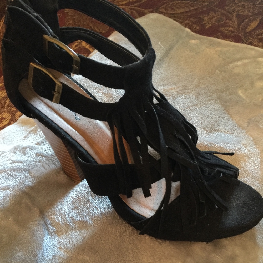 Black Fringe Sandal