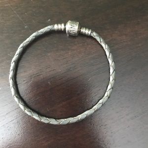 Pandora Grey braided single leather bracelet