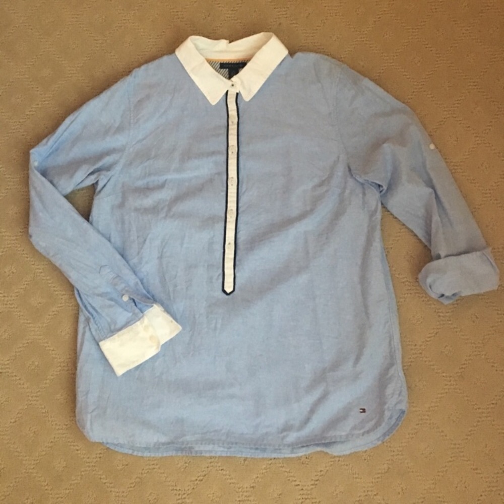 Tommy Hilfiger chambray half button collared shirt