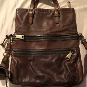 Large Brown Leather Fossil Crossbody/Foldover bag