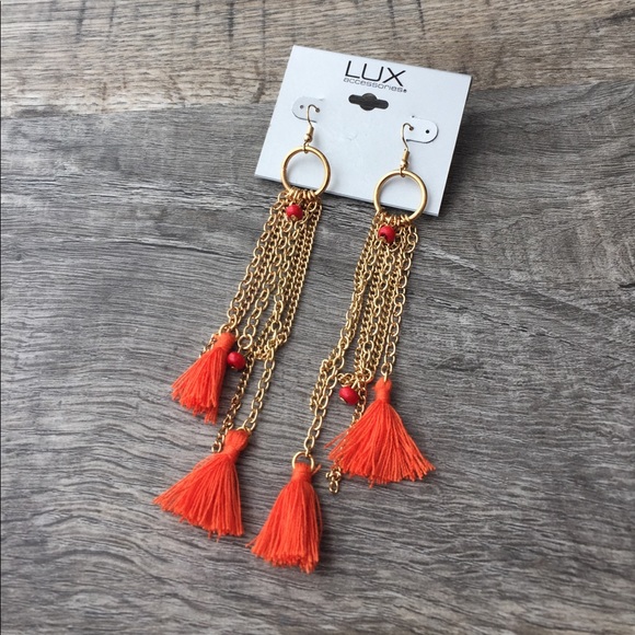 Lux Jewelry - Lux accessories boho orange red gold earrings nwt
