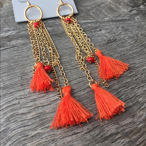 Lux accessories boho orange red gold earrings nwt - Picture 2 of 3
