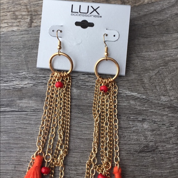 Lux accessories boho orange red gold earrings nwt - Picture 3 of 3