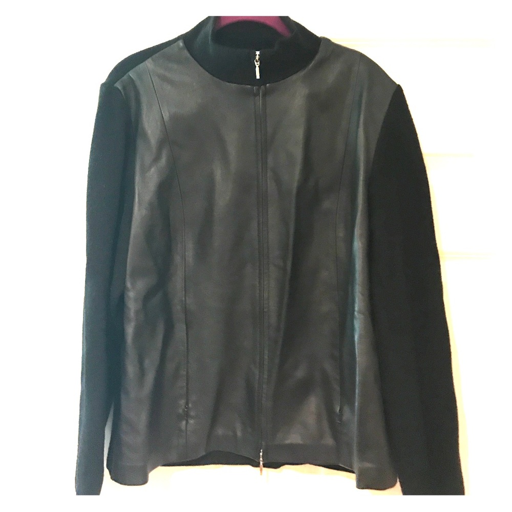 Black Cardigan Sweater Jacket w/ Leather Sleeves