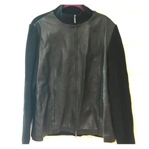 Black Cardigan Sweater Jacket w/ Leather Sleeves