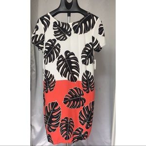 Old Navy White & Orange Tropic Leaf Shift Dress M