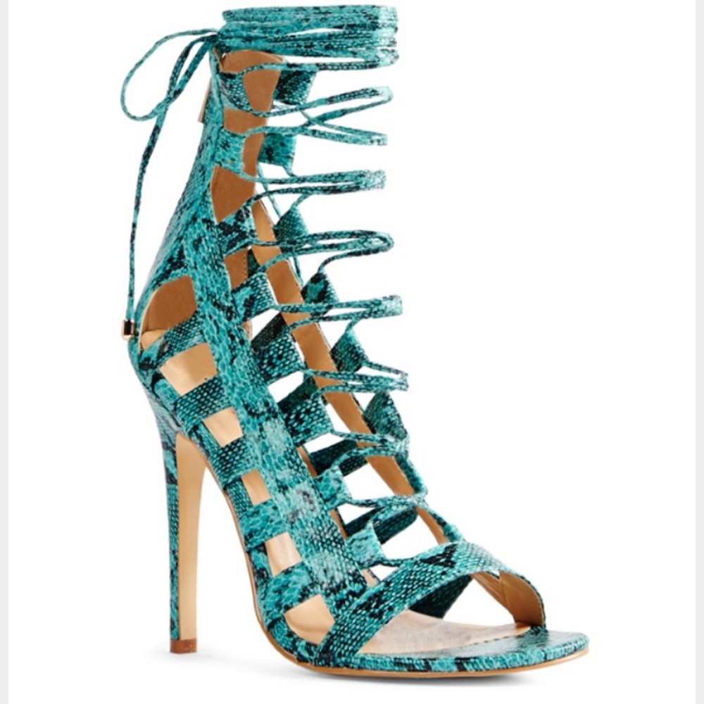 Caged lace-up heels